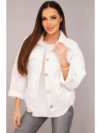 Dámská jarní prošívaná bunda s květinovým vzorem bílá