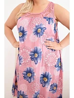 Dámské šaty Plus Size z viskózy s květinovým vzorem a krajkovým výstřihem tmavě růžová