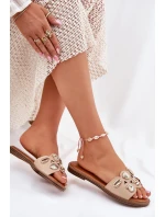 Dámské Pantofle Na Plochém Podpatku Se Zlatými Připínáky Béžové Nalothiel
