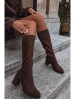 Dámské kozačky na podpatku z eko semiše čokoládové Yelisse