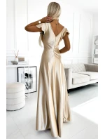 saténové dlouhé šaty 411-7 CRYSTAL zlaté - Numoco saténové dlouhé šaty 411-7 CRYSTAL zlaté - Numoco