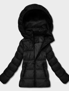 Černá dámská prošívaná zimní bunda v délce k bokům (T3-2656#-1)