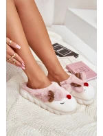 Dámské huňaté pantofle s motivem jelena růžové Wistira