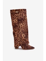 Dámské Kozačky Na Podpatku Před Kolena Leopardí Hnědé Portora