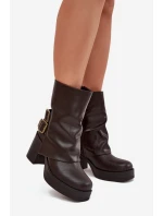 Dámské Botky Na Podpatku S Přezkami Čokoládové Marena