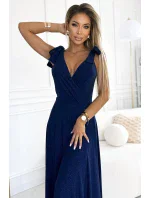 405-5 ELENA Dlouhé šaty se srdcovým výstřihem a zavazováním na ramenou - GRANITE WITH BROKER