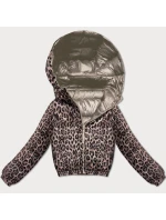 Béžová oboustranná krátká dámská bunda s panteřím vzorem Minority (M6-6001-62)