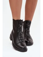 Kožené dámské kotníkové boty s ozdobnými květinami vyhřívané černé Belverine