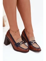 Dámské polobotky na sloupku s ražbou a zlatým detailem Novella – béžovo/hnědé