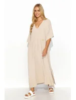Denní šaty M835 béžové 4XL-5XL - Makadamia