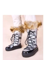 Dámské sněhule AT001 Stříbrná s černou - CHIC shoes