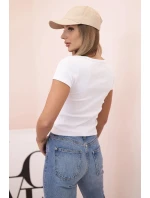Dámská pruhovaná blůza s véčkovým výstřihem a krátkým rukávem bílá Dámská pruhovaná blůza s véčkovým výstřihem a krátkým rukávem bílá