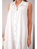 Dámské bavlněné košilové šaty bez rukávů s knoflíky bílá