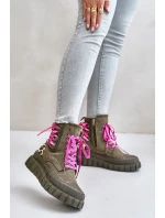 Dámské botky na platformě s ozdobným šněrováním leopardí zelené Edidda