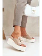 Sandály Na Platformě A Klínu S Ozdobou Béžové Tanonea