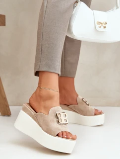 Sandály Na Platformě A Klínu S Ozdobou Béžové Tanonea