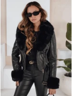 Dámská kožená bunda s kožešinou černá FashionStreet TY5212