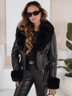 Dámská kožená bunda s kožešinou černá FashionStreet TY5212
