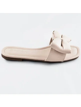Béžové dámské pantofle s mašlí (H47) Béžové dámské pantofle s mašlí (H47)