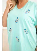 Dámská bavlněná halenka Plus Size s peříčky mátová