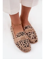 Mokasyny Loafersy Dámské S Ozdobným Prvkem Pantera Béžové Evelora