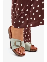 Dámské pantofle s přezkou na korkové platformě – mentolové Zavira