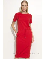 Dámské šaty na denní nošení se zavazováním v pase červené - Červená - Makadamia