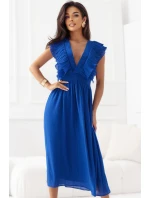 367-3 YANA Midi šaty s plisovanými volány a výstřihem - chrpová barva