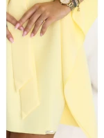 287-41 SOFIA Motýlí šaty se zavazováním v pase - pastelový citron