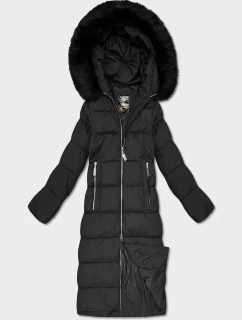 Černá dlouhá dámská zimní bunda s kapucí (7688BIG)