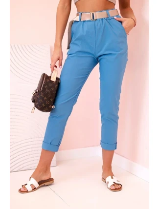 Dámské viskózové kalhoty s páskem a ohrnutými nohavicemi džínovina Dámské viskózové kalhoty s páskem a ohrnutými nohavicemi džínovina
