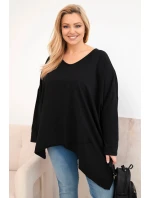 Dámská bavlněná blůza Plus Size s asymetrickým spodním lemem a výstřihem do V černá