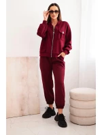 Komplet dámský máslový z viskózy s rozepínací mikinou a kalhotami švestkový