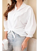 Dámská bavlněná košile s krajkou a vázáním bílá