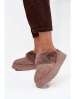 Dámské sněhule na platformě s kožešinou a výšivkou tmavě béžové Querina