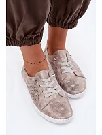 Dámské perforované polobotky z přírodního semiše Béžovo-zlaté Feliva