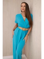 Kombinéza s ozdobným páskem v pase tyrkys