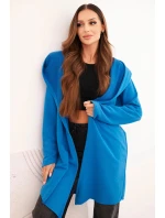 Dámská bavlněná bunda s kapucí a prodlouženým předním dílem chabrová