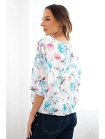 Dámská halenka s květinovým vzorem a vázáním dole mentolová