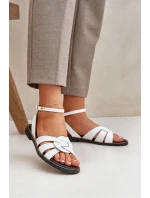 Kožené Dámské Sandály Na Plochém Podpatku Bílé Zazoo 3688