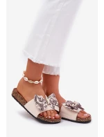 Dámské pantofle s mašlí na korkové platformě béžové Lisandrea