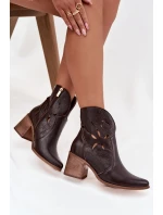 Dámské holeňky s otvory z přírodní kůže na podpatku Zazoo 3690 čokoládové