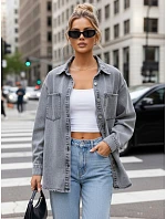 Dámská džínová košilová bunda šedá FashionStreet TY5679