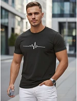 Pánské bavlněné tričko s EKG linkou černé FashionStreet NX5098R Pánské bavlněné tričko s EKG linkou černé FashionStreet NX5098R