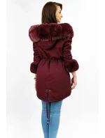 Bavlněná bunda parka ve vínové bordó barvě s kožešinou (xw805x)