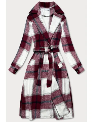 Bordó-bílý dámský károvaný košilový kabát (7897) Bordó-bílý dámský károvaný košilový kabát (7897)