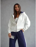 Bílo-tmavě modrý hrubší dámský bavlněný komplet s rozepínací mikinou (503) Bílo-tmavě modrý hrubší dámský bavlněný komplet s rozepínací mikinou (503)