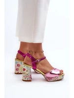 Dámské sandály na podpatku ve květech D&A CR980 růžové Dámské sandály na podpatku ve květech D&A CR980 růžové