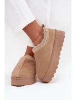 Dámské nízké sněhule Taliah na platformě s vyšíváním – béžové