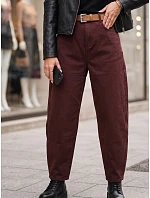 Dámské džíny s vysokým pasem, střih mom fit, s páskem, bordové, FashionStreet UY3121 Dámské džíny s vysokým pasem, střih mom fit, s páskem, bordové, FashionStreet UY3121